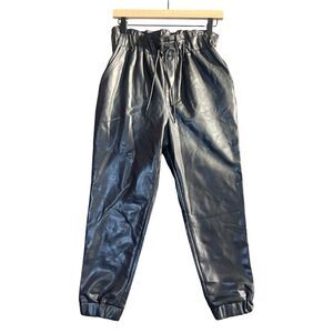 NWT Abercrombie & Fitch Black Faux Leather Joggers Goth Grunge Punkcore Glamrock